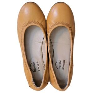 Alpine Swiss Ballet Flats Womens 6 Vera Tan Leather Elastic Classic Preppy Brown